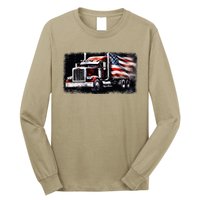 Us American Flag Semi Truck Driver Trucker Long Sleeve Shirt