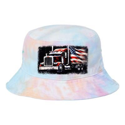 Us American Flag Semi Truck Driver Trucker Tie Dye Newport Bucket Hat