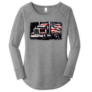 Us American Flag Semi Truck Driver Trucker Women's Perfect Tri Tunic Long Sleeve Shirt