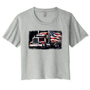 Us American Flag Semi Truck Driver Trucker Women's Crop Top Tee