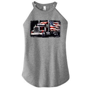 Us American Flag Semi Truck Driver Trucker Women's Perfect Tri Rocker Tank