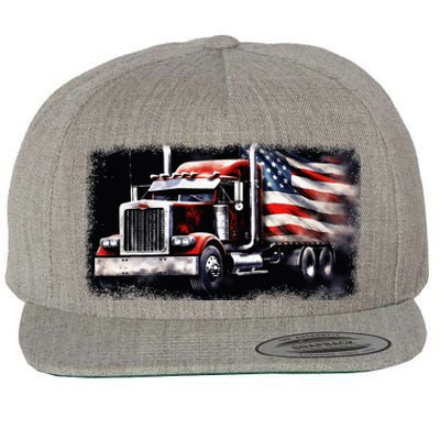 Us American Flag Semi Truck Driver Trucker Wool Snapback Cap