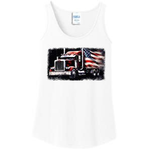 Us American Flag Semi Truck Driver Trucker Ladies Essential Tank