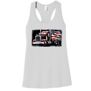 Us American Flag Semi Truck Driver Trucker Women's Racerback Tank