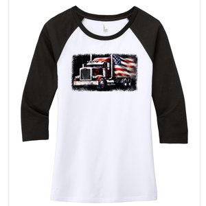 Us American Flag Semi Truck Driver Trucker Women's Tri-Blend 3/4-Sleeve Raglan Shirt