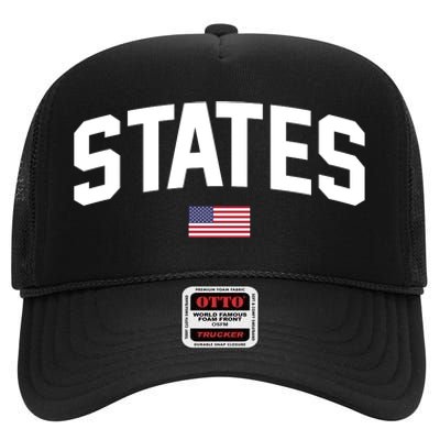 States United USA American Flag United States 4th Of July High Crown Mesh Back Trucker Hat