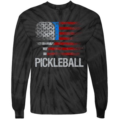 US American Flag Pickleball Player Paddleball Lover Tie-Dye Long Sleeve Shirt