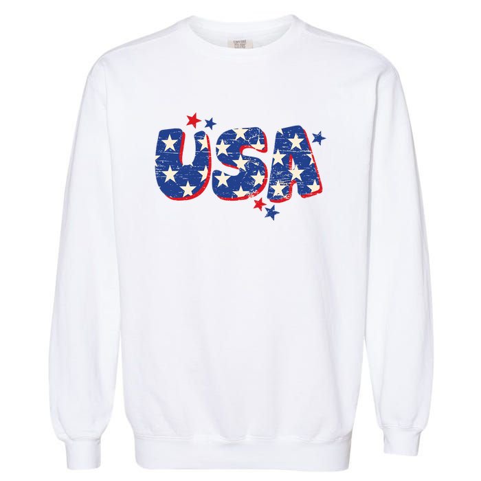 Usa American Flag 4th Of July Boy Girl Vintage Garment-Dyed Sweatshirt