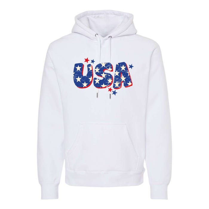 Usa American Flag 4th Of July Boy Girl Vintage Premium Hoodie