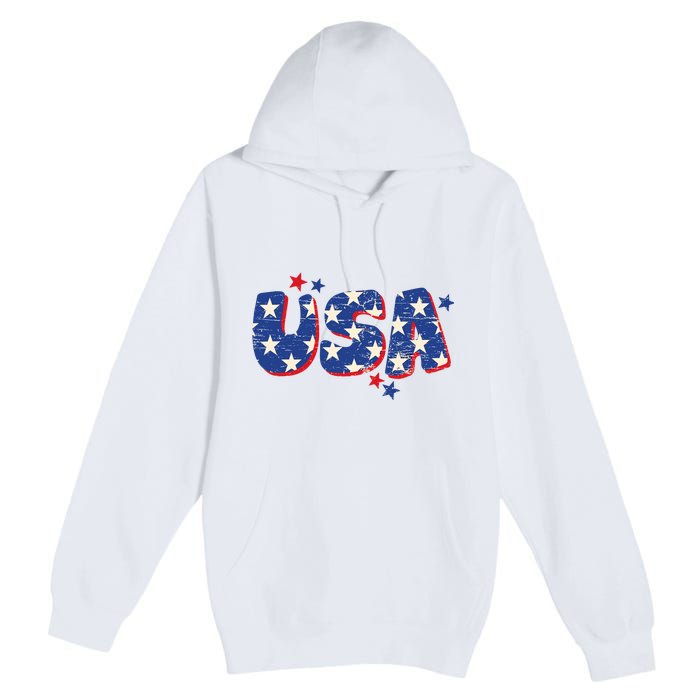 Usa American Flag 4th Of July Boy Girl Vintage Premium Pullover Hoodie