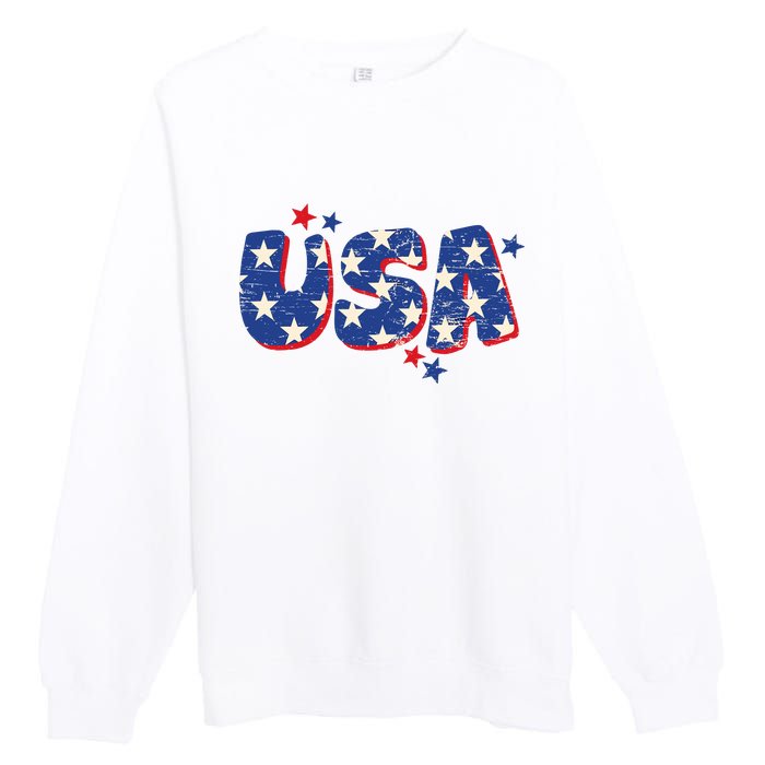 Usa American Flag 4th Of July Boy Girl Vintage Premium Crewneck Sweatshirt