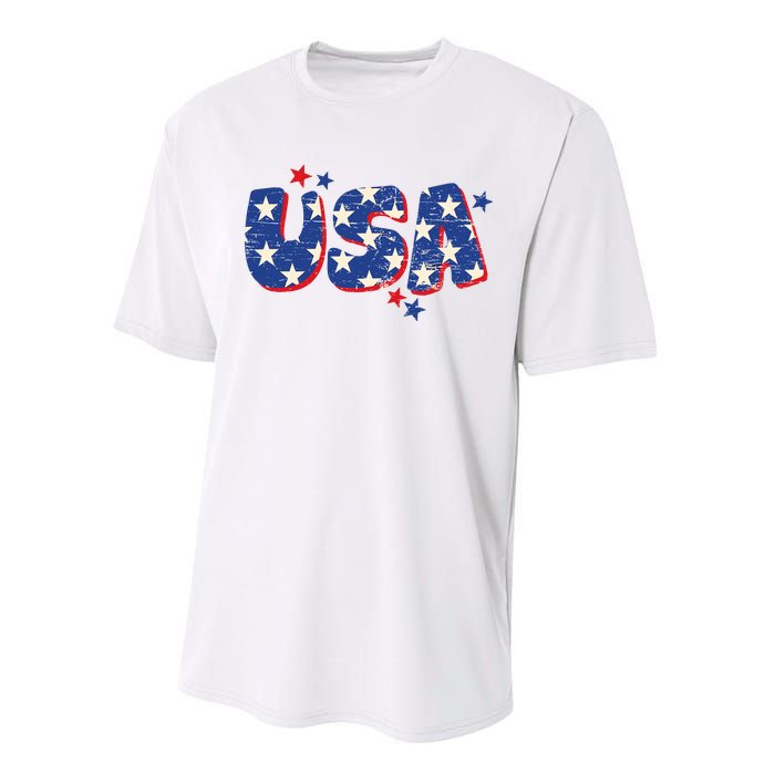 Usa American Flag 4th Of July Boy Girl Vintage Performance Sprint T-Shirt