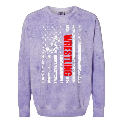 US American Flag Sports Patriotic Wrestling Colorblast Crewneck Sweatshirt