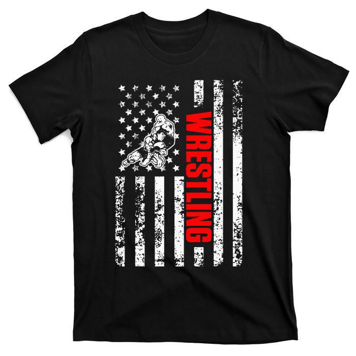 US American Flag Sports Patriotic Wrestling T-Shirt