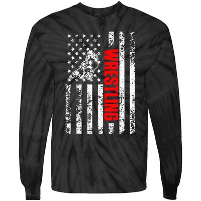 US American Flag Sports Patriotic Wrestling Tie-Dye Long Sleeve Shirt