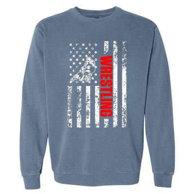 US American Flag Sports Patriotic Wrestling Garment-Dyed Sweatshirt