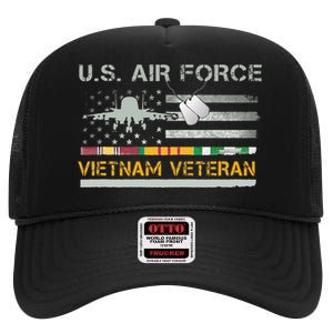 US Air Force Vietnam Veteran USAF Veteran USA Flag Gift High Crown Mesh Back Trucker Hat