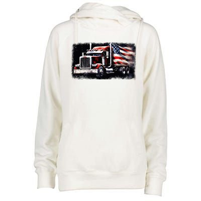 Us American Flag Semi Truck Driver Trucker Womens Funnel Neck Pullover Hood