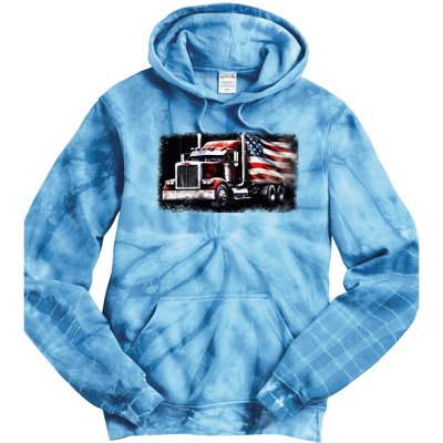 Us American Flag Semi Truck Driver Trucker Tie Dye Hoodie