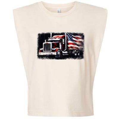 Us American Flag Semi Truck Driver Trucker Garment-Dyed Women's Muscle Tee