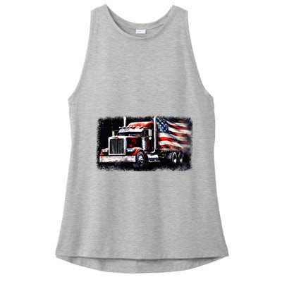 Us American Flag Semi Truck Driver Trucker Ladies PosiCharge Tri-Blend Wicking Tank