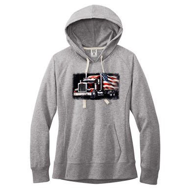 Us American Flag Semi Truck Driver Trucker Women's Fleece Hoodie