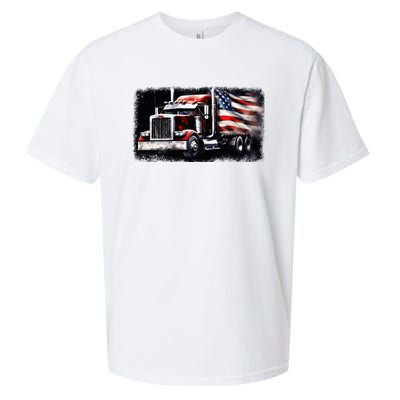 Us American Flag Semi Truck Driver Trucker Sueded Cloud Jersey T-Shirt