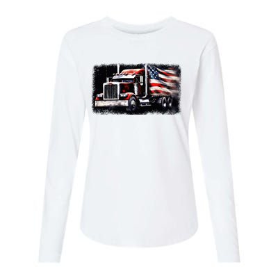 Us American Flag Semi Truck Driver Trucker Womens Cotton Relaxed Long Sleeve T-Shirt