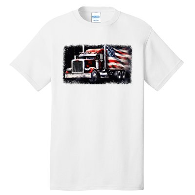 Us American Flag Semi Truck Driver Trucker Tall T-Shirt