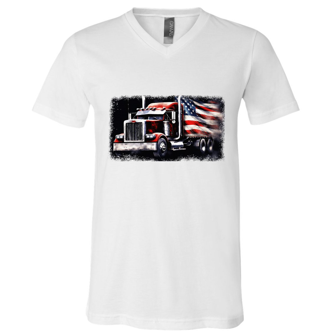 Us American Flag Semi Truck Driver Trucker V-Neck T-Shirt
