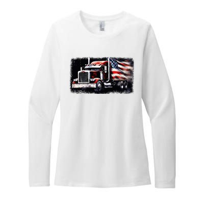 Us American Flag Semi Truck Driver Trucker Womens CVC Long Sleeve Shirt