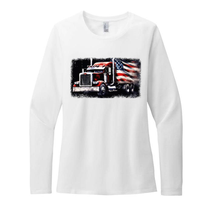 Us American Flag Semi Truck Driver Trucker Womens CVC Long Sleeve Shirt