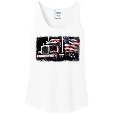 Us American Flag Semi Truck Driver Trucker Ladies Essential Tank