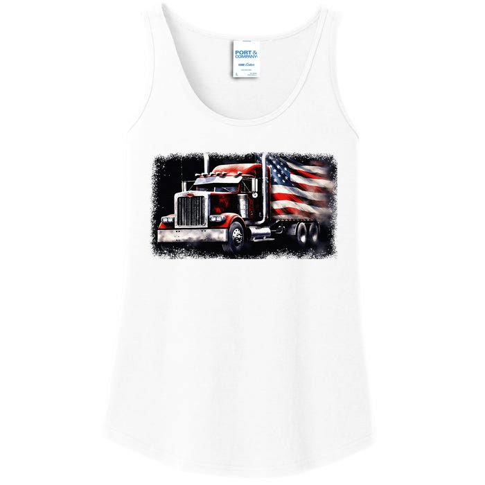 Us American Flag Semi Truck Driver Trucker Ladies Essential Tank