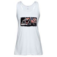 Us American Flag Semi Truck Driver Trucker Ladies Essential Flowy Tank