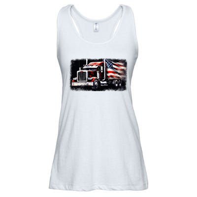 Us American Flag Semi Truck Driver Trucker Ladies Essential Flowy Tank