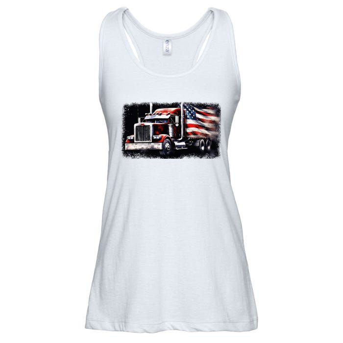 Us American Flag Semi Truck Driver Trucker Ladies Essential Flowy Tank