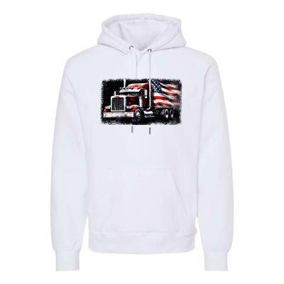 Us American Flag Semi Truck Driver Trucker Premium Hoodie