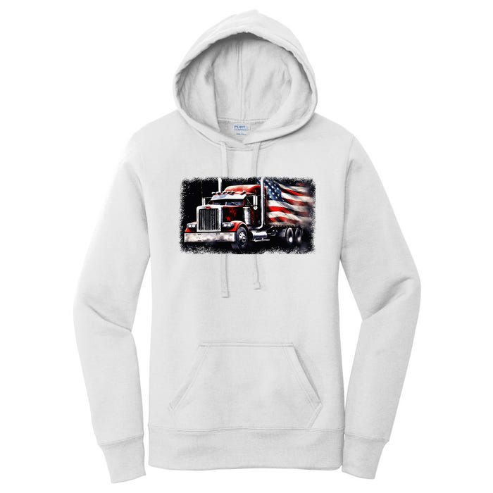 Us American Flag Semi Truck Driver Trucker Women's Pullover Hoodie