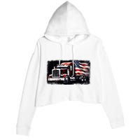 Us American Flag Semi Truck Driver Trucker Crop Fleece Hoodie