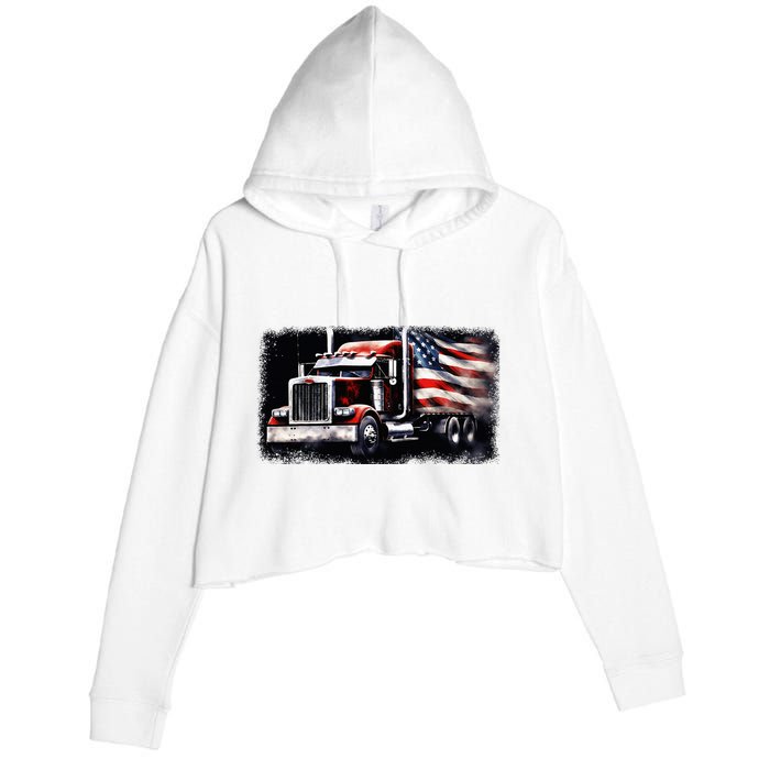 Us American Flag Semi Truck Driver Trucker Crop Fleece Hoodie