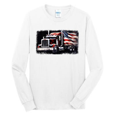 Us American Flag Semi Truck Driver Trucker Tall Long Sleeve T-Shirt