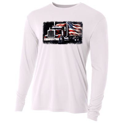 Us American Flag Semi Truck Driver Trucker Cooling Performance Long Sleeve Crew