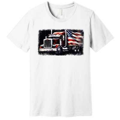 Us American Flag Semi Truck Driver Trucker Premium T-Shirt