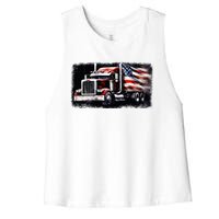 Us American Flag Semi Truck Driver Trucker Women's Racerback Cropped Tank