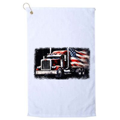 Us American Flag Semi Truck Driver Trucker Golf Towel