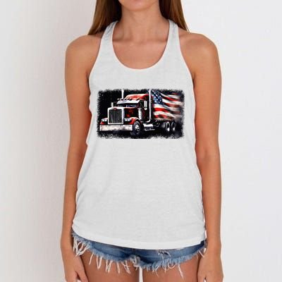 Us American Flag Semi Truck Driver Trucker Women's Knotted Racerback Tank