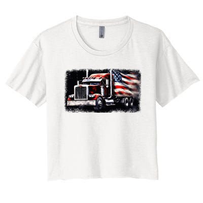 Us American Flag Semi Truck Driver Trucker Women's Crop Top Tee