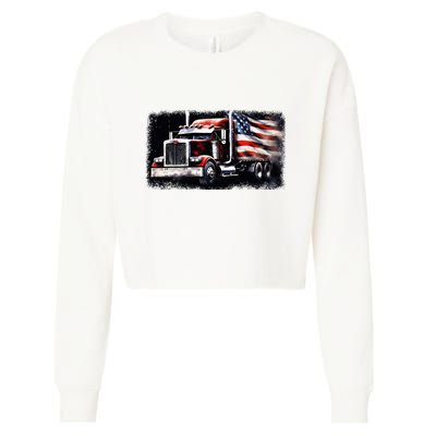 Us American Flag Semi Truck Driver Trucker Cropped Pullover Crew