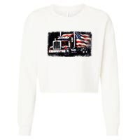 Us American Flag Semi Truck Driver Trucker Cropped Pullover Crew